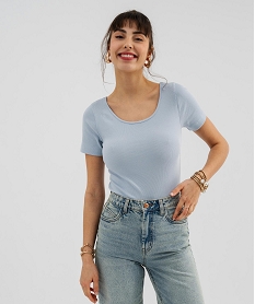 GEMO Body à manches courtes en maille côtelée femme Bleu