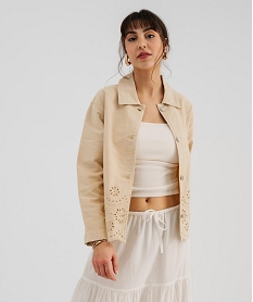 GEMO Veste en twill de coton ajouré femme Beige
