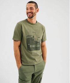GEMO Tee-shirt manches courtes en coton imprimé homme - Roadsign vert standard