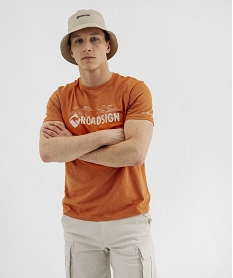 GEMO Tee-shirt manches courtes avec motif grands espaces homme - Roadsign Orange