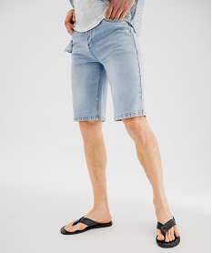 GEMO Bermuda en jean extensible et délavé coupe straight homme Bleu