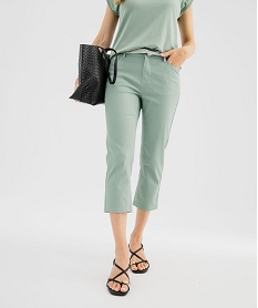 GEMO Pantacourt slim taille haute en coton stretch avec ceinture à nouer femme Vert