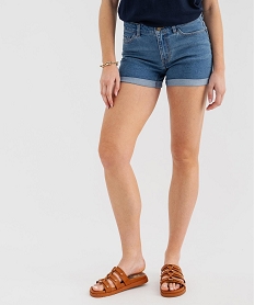 GEMO Short en jean stretch avec revers cousus femme bleu standard