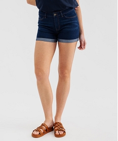 GEMO Short en jean stretch avec revers cousus femme Bleu