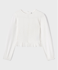 GEMO Blouse manches longues en viscose avec bas volanté fille blanc standard
