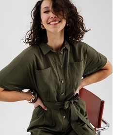 GEMO Combinaison pantalon inspiration saharienne en lin et viscose femme kaki fonce