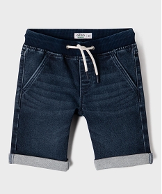 GEMO Bermuda en jean extensible délavé avec taille en bord-côte garçon bleu standard