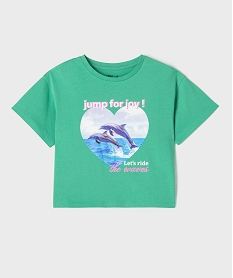 GEMO Tee-shirt manches courtes oversize à motif fille Vert