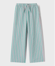 GEMO Pantalon rayé en coton froissé fille Vert