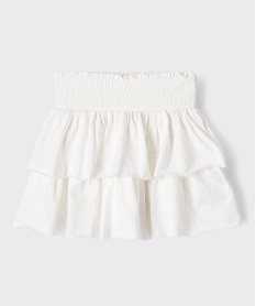 GEMO Jupe courte à volants à taille smockée fille blanc standard