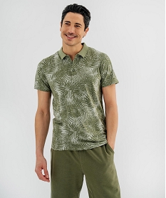 GEMO Polo manches courtes à motif feuillage homme Vert