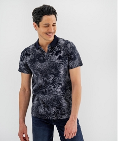 GEMO Polo manches courtes à motif feuillage homme bleu chine