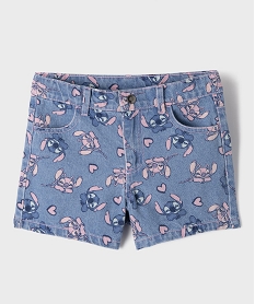GEMO Short en jean avec motifs Stitch et Angel avec taille ajustable fille - Disney Bleu