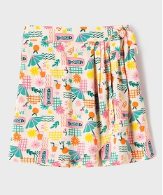 GEMO Jupe courte à pan portefeuille fluide et imprimée fille Rose