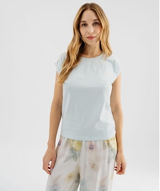 GEMO Haut de pyjama manches courtes loose à revers et broderie femme Bleu