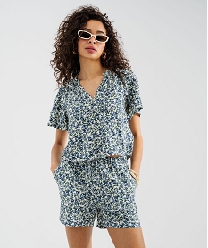 GEMO Blouse manches courtes en viscose fluide imprimée femme Vert
