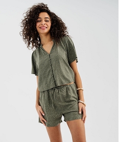 GEMO Blouse manches courtes en viscose fluide imprimée femme Vert