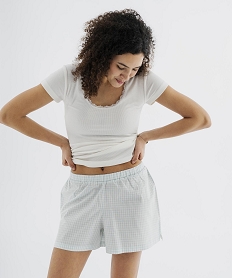 GEMO Haut de pyjama en maille côtelée femme blanc standard