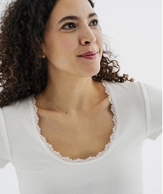haut de pyjama en maille cotelee femme blanc standard hauts de pyjamaL091901_2