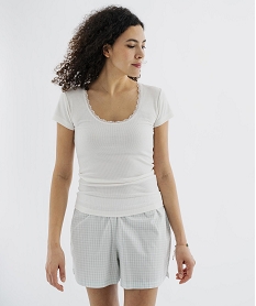 haut de pyjama en maille cotelee femme blanc standard hauts de pyjamaL091901_4