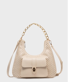 GEMO Sac à main ajouré à anse en chaîne dorée femme Beige