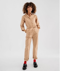GEMO Combinaison pantalon à manches longues en coton femme Beige
