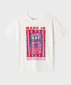 GEMO Tee-shirt manches courtes en jersey de coton imprimé graphique fille blanc standard