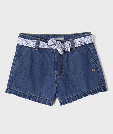 GEMO Short en jean à volants avec ceinture fleurie fille - LuluCastagnette bleu standard