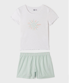 GEMO Pyjashort avec tee-shirt à motif et bas rayé fille Vert