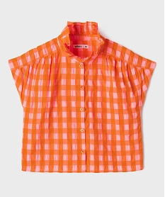 GEMO Chemise à carreaux sans manches avec col à volants fille Orange