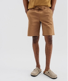 GEMO Bermuda regular en coton stretch à taille élastiqué homme marron standard