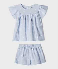 GEMO Pyjashort en gaze de coton à manches volantées fille - LuluCastagnette Bleu