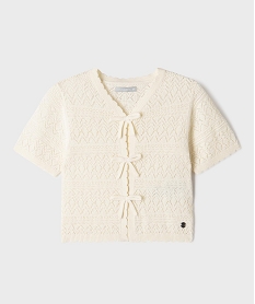 GEMO Gilet manches courtes en maille ajourée fille - LuluCastagnette blanc standard