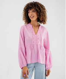 GEMO Blouse manches longues en gaze de coton femme Rose
