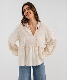 GEMO Blouse manches longues en gaze de coton femme Beige