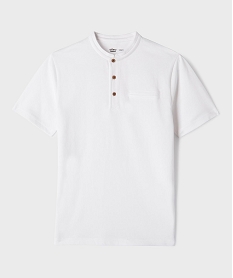 GEMO Polo manches courtes à col mao en maille piquée garçon blanc vif