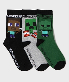 GEMO Chaussettes tige haute imprimées garçon - Minecraft (lot de 3) gris standard