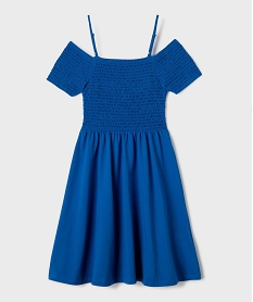 GEMO Robe courte à fines bretelles et buste smocké fille bleu standard