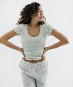 GEMO Haut de pyjama en maille côtelée femme Vert