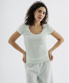 haut de pyjama en maille cotelee femme vert hauts de pyjamaL146201_4
