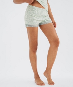 GEMO Short de pyjama en maille fluide avec bas en dentelle femme Vert