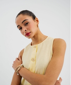 chemise sans manches a col rond en viscose et lin femme jaune chemisiersL161201_2