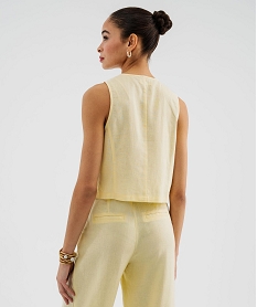 chemise sans manches a col rond en viscose et lin femme jaune chemisiersL161201_3