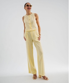 chemise sans manches a col rond en viscose et lin femme jaune chemisiersL161201_4