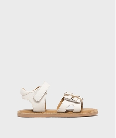 GEMO Sandales en cuir avec fleurs en relief cloutées fille- Lovely Wings blanc standard