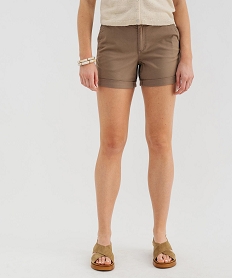 GEMO Short ample en coton stretch avec ceinture tressée femme marron fonce