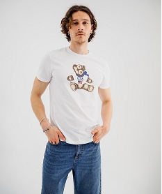 GEMO Tee-shirt manches courtes rayé en maille piquée homme Blanc