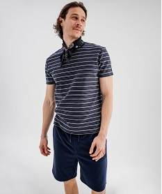 GEMO Tee-shirt manches courtes rayé en maille piquée homme Bleu