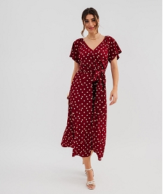 GEMO Robe longue cache-cœur en maille souple femme Rouge