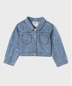GEMO Veste en jean courte imprimée cœurs fille Bleu